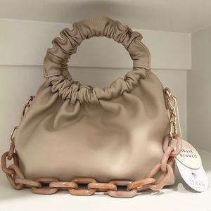 Melie Bianco Andy Rouched Vegan Leather Top Handle Crossbody Chain Bag